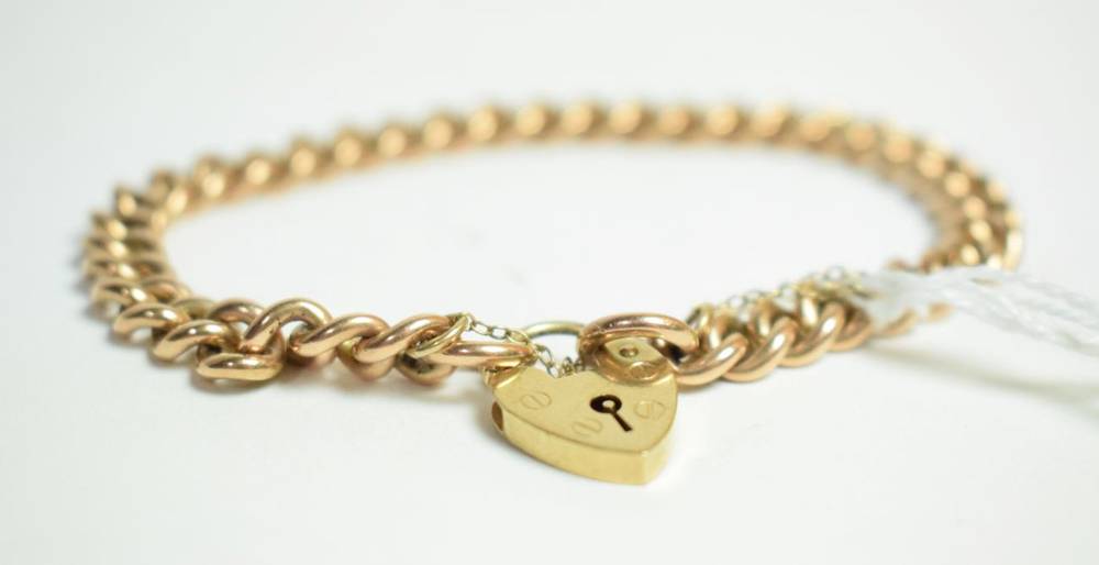 Lot 11 - A 9 carat gold bracelet, each link stamped '9' '.375', with later 9 carat gold padlock clasp,...