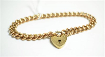Lot 12 - A 9 carat gold bracelet, each link stamped '9' '.375', with later 9 carat gold padlock clasp,...