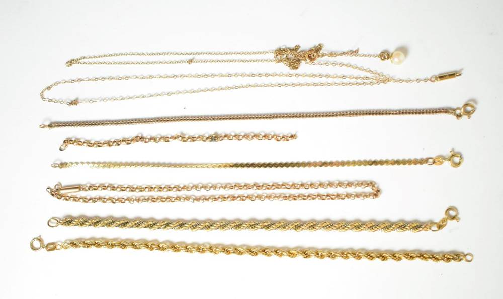 Lot 19 - Two 9 carat gold rope bracelets, lengths 18cm and 19cm; and further gold and yellow metal...