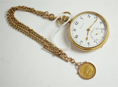 Lot 26 - A 9 carat gold pocket watch, signed Vertex, with a 9 carat gold curb linked watch chain and...