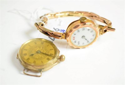 Lot 29 - A lady's 9 carat gold wristwatch with bracelet stamped 9 carat and a lady's 9 carat gold...