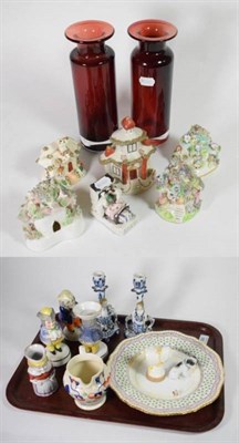 Lot 88 - Assorted ceramics and glass including Staffordshire cottages, Royal Worcester candle snuffer,...