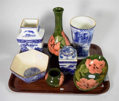 Lot 89 - Three items of Moorcroft pottery and four items of Ringtons blue and white pottery