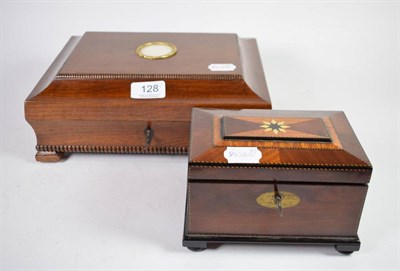 Lot 128 - A Victorian oak box, made from wood from the Choir of York Minster; and a mahogany and inlaid...
