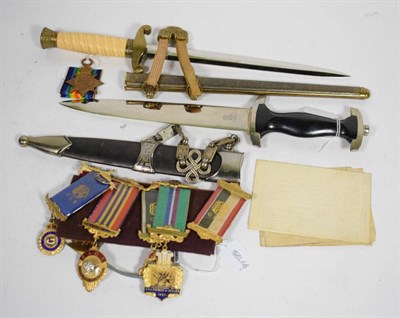 Lot 167 - Two Third Reich-type daggers; a First World War 1914-1915 Star with associated paperwork, and a...