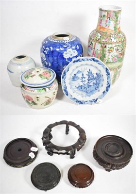 Lot 183 - A group of Chinese ceramics including a prunus and cracked ice ginger jar (cover lacking); a Canton