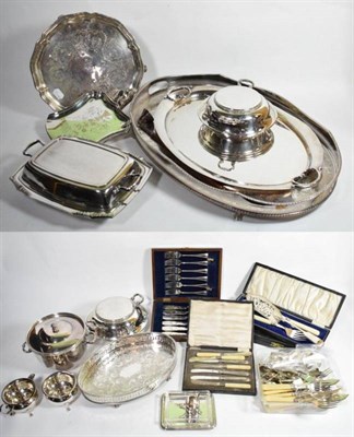 Lot 195 - An assorted mix of various silver spoons and other flatware; six pairs of electroplated fish knives