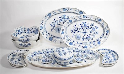 Lot 199 - 20th century Meissen dinner wares: a quantity of blue and white table wares including meat...