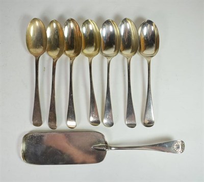 Lot 203 - A set of four silver Old English pattern table spoons, Manoah Rhodes, London 1916; a set of...