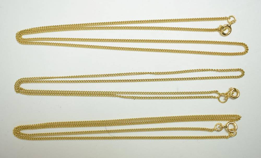 Lot 215 - Three 18 carat gold trace link chains, length all 46cm (3)