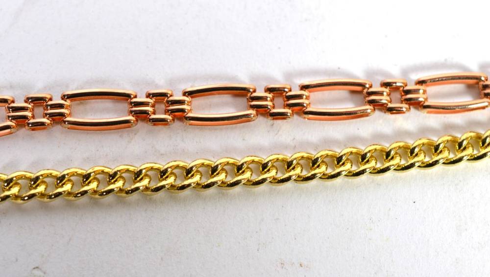 Lot 226 - A 9 carat rose gold bracelet, length 19.5cm; and a 9 carat gold Albert style bracelet, length...