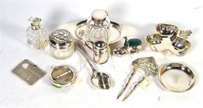Lot 233 - A group of assorted Edwardian silver, to include: an inkstand; stamp case; pin cushion etc