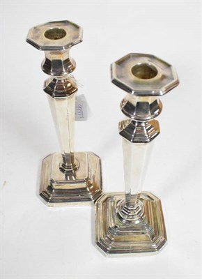 Lot 258 - A pair of silver candlesticks, James Dixon & Sons, Sheffield, with presentation inscription...