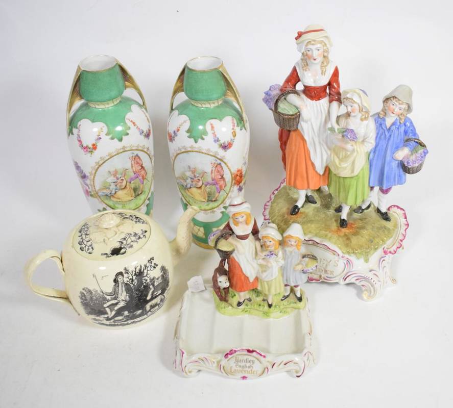 Lot 288 - An 18th century black transfer printed teapot decorated with ''The Tea Party'', circa 1780;...