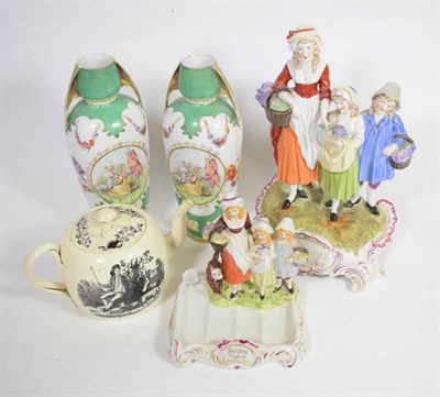 Lot 288 - An 18th century black transfer printed teapot decorated with ''The Tea Party'', circa 1780;...