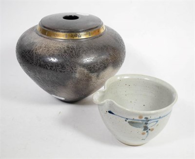 Lot 291 - Denise Morgan (Contemporary) A studio pottery bowl with teardrop pinched top, smoke fired,...