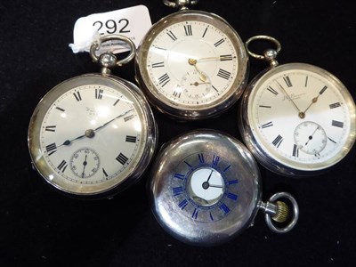 Lot 292 - A silver open faced J.W Benson pocket watch; a silver open faced Waltham pocket watch; a silver...