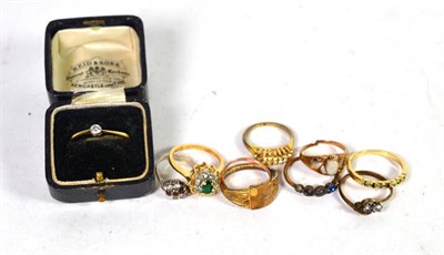 Lot 294 - A solitaire diamond ring, finger size Q; together with nine assorted dress rings (some a.f.)