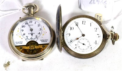 Lot 296 - A full hunter Neillo pocket watch, case stamped 800, case decorated with fireflies
