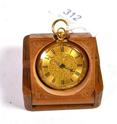 Lot 312 - A lady's 18 carat gold fob watch, together with a wooden fob watch holder
