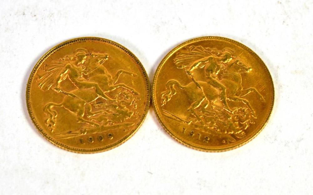 Lot 317 - Two gold half sovereigns dated 1909 and 1912
