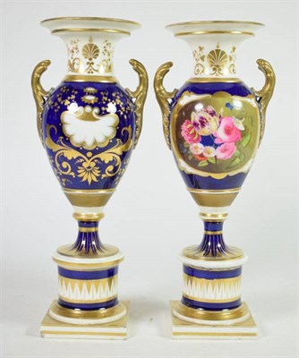 Lot 337 - A pair of Grainger Lee & Co Worcester twin-handled vases painted with floral vignettes