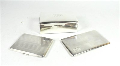 Lot 355 - A silver table cigarette box, A & J Zimmerman, Birmingham 1913; and two engine turned silver...