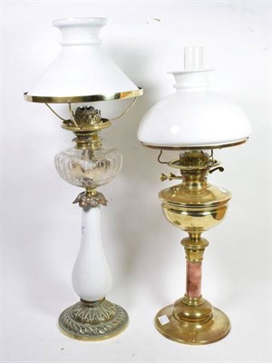 Lot 357 - Two oil lamps, with opaque glass shades