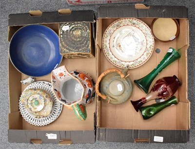 Lot 1001 - Assorted ceramics and glass including ironstone jug; a pair of Copeland plates; a ribbon plate;...