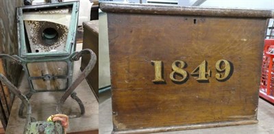 Lot 1014 - A large copper street lantern (a.f.) and an American pine box commemorating the 1849 gold rush