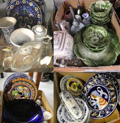 Lot 1027 - A group of decorative household ceramics and glass including a pair of reproduction Italian faience
