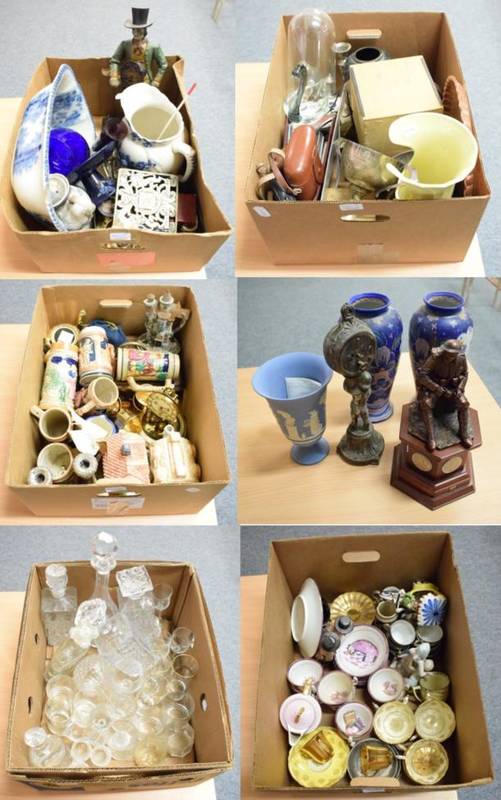 Lot 1043 - Six boxes of household ceramics and glass including a pair of Carltonware vases; a Wedgwood vase; a
