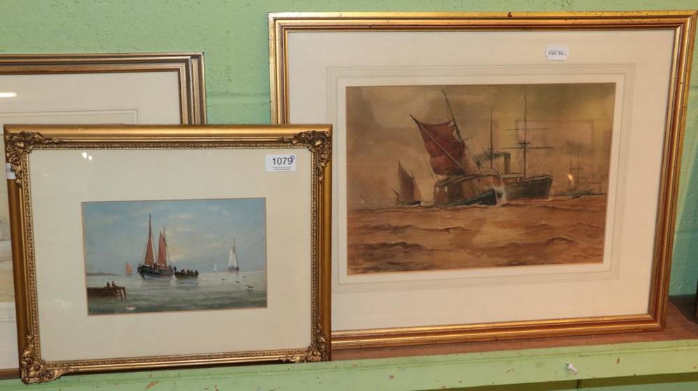 Lot 1079 - William Daniel Penny (1834-1924) Shipping off Gravesend, signed and inscribed watercolour; together