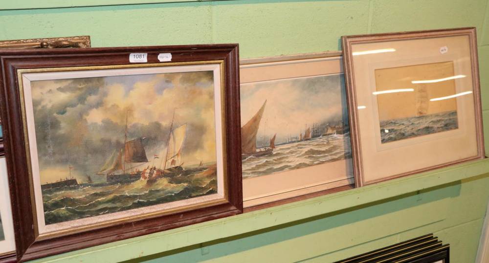 Lot 1081 - British School (20th century), Shipping scene, oil on canvas; together with an indistinctly...