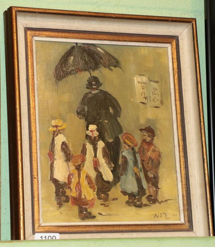 Lot 1100 - Weinkuantz, Children in the rain, oil on panel