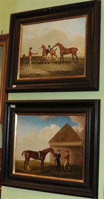 Lot 1116 - After George Stubbs, Horses with grooms, a pair of oils on canvas