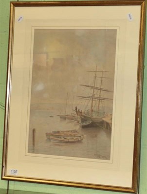 Lot 1120 - Edward C Booth (c.1821-1893) 'Upper Harbour, Whitby', signed and dated 1892, watercolour, 50cm...