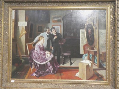 Lot 1129 - F Haltun ?, The connoisseurs, indistinctly signed oil on canvas, 90cm by 120cm; together with a...