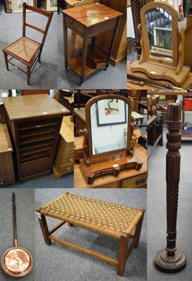Lot 1159 - Two dressing table mirrrors; a mahogany side table; a copper bed warmer; a cane seated chair; a...