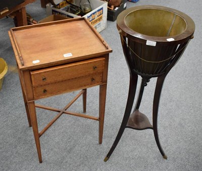 Lot 1168 - A crossbanded mahogany bedside table together with an Edwardian mahogany jardienere stand