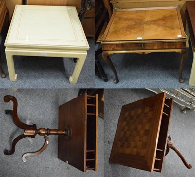Lot 1170 - A tray top coffee table; a tripod table (a.f.) and a white painted coffee table in the Chinese...