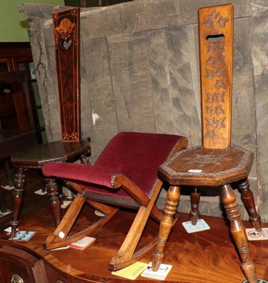 Lot 1211 - Two late 19th century spinning chairs on turned legs and an early 20th century gout stool (3)