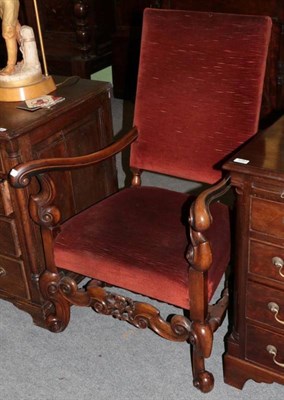 Lot 1246 - Walnut framed armchair in 17th century style covered in red velvet