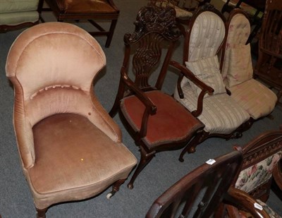 Lot 1249 - Victorian nursing chair upholstered in pink velvet; and an Edwardian mahogany armchair