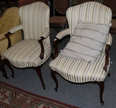 Lot 1256 - Pair of Hepplewhite style armchair, recovered in striped fabric