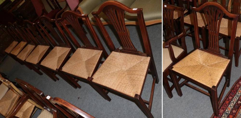 Lot 1275 - Set of eight Hepplewhite style mahogany dining chairs (8)