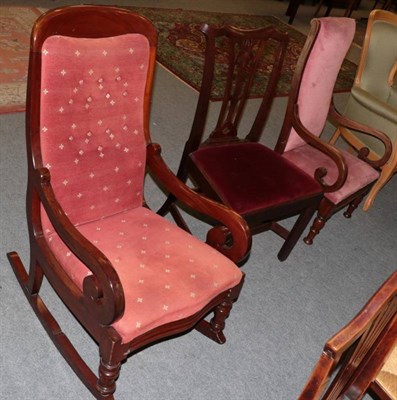 Lot 1278 - Victorian mahogany framed drop-in chair; a later recovered George III single dining chair; and...