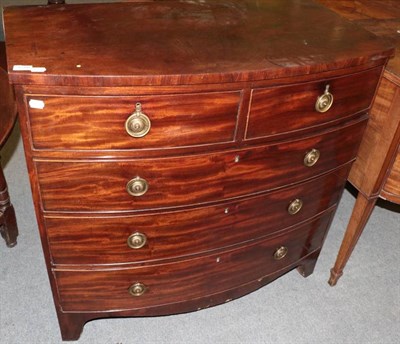 Lot 1286 - George III mahogany five drawer bow fronted chest of drawers