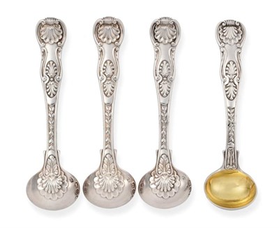 Lot 3 - ^ A Scarce Set of Four George III Silver King's Double Shell and Laurel Pattern Salt Spoons,...
