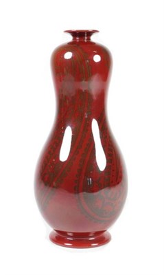 Lot 229 - A Bernard Moore Flambé Double Gourd Vase, decorated by Annie Ollier with boteh, painted marks,...